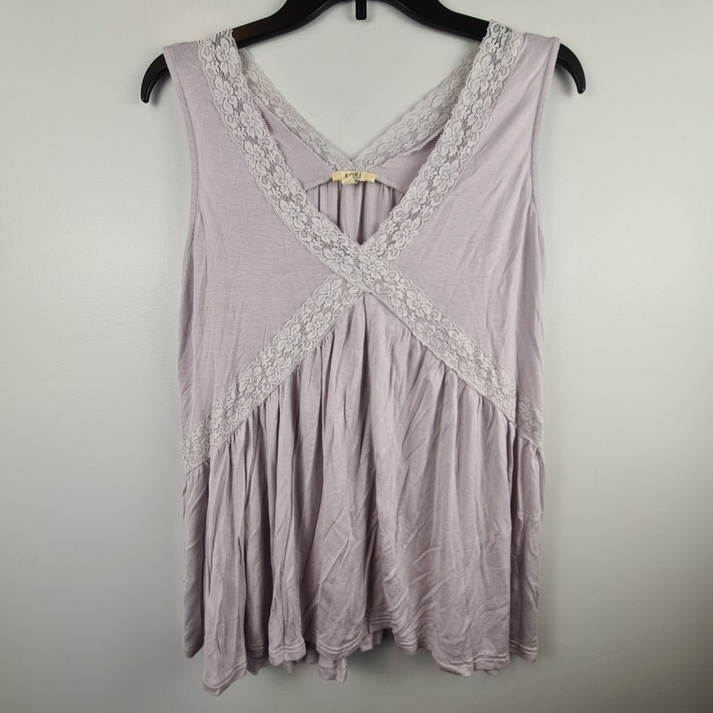 Kori America Lavender Lace Trim Babydoll Tank Top Womens Small Y2K Boho Romantic